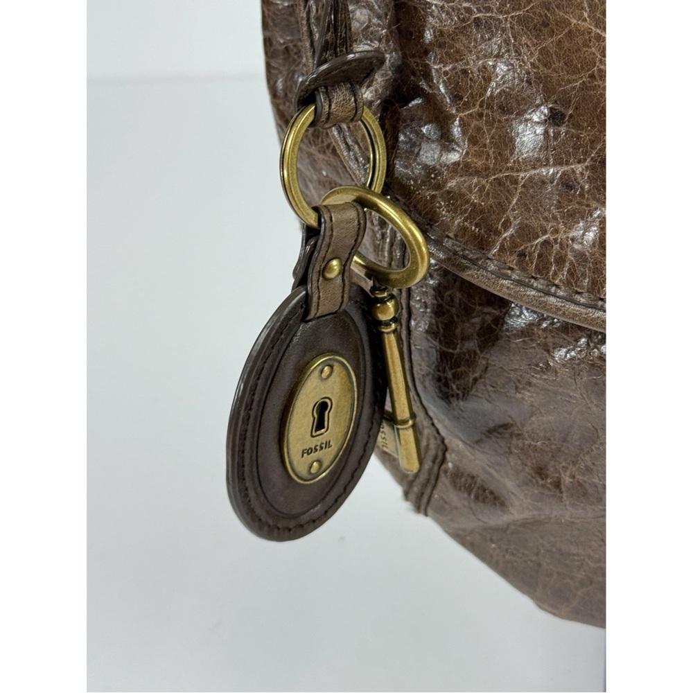 FOSSIL Leather Hobo Shoulder Bag Brown Leather Flap Turnlock - Picture 3 of 10